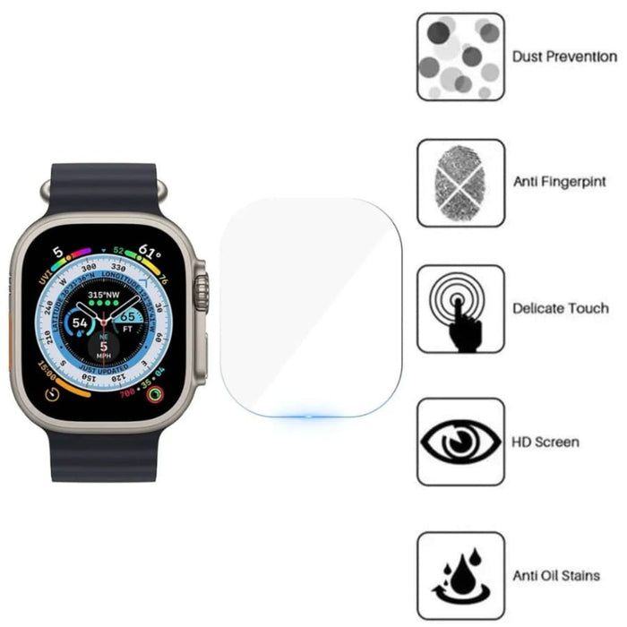 Clear screen protectors for Apple Watch Ultra 2, pack of 2, designed to shield and preserve the watch’s display.