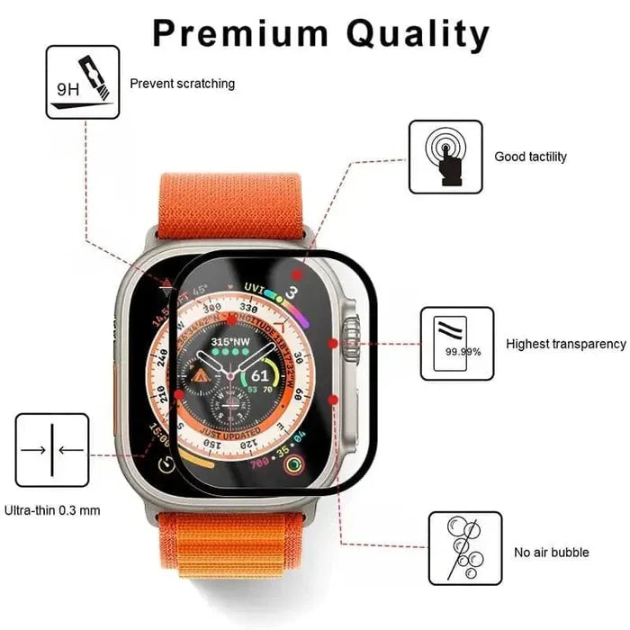 Set of five Habicare Apple Watch Ultra 2 screen protectors, clear protective film for smartwatch screens.