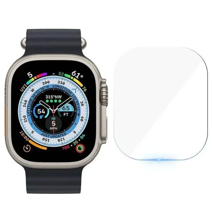 Pack of five Habicare Apple Watch Ultra 49mm screen protectors, clear protective film for watch screens.