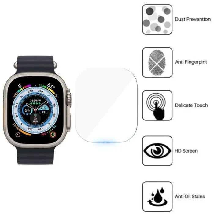 Set of five Habicare Apple Watch Ultra 49mm screen protectors, designed to safeguard the watch display from scratches and impacts.
