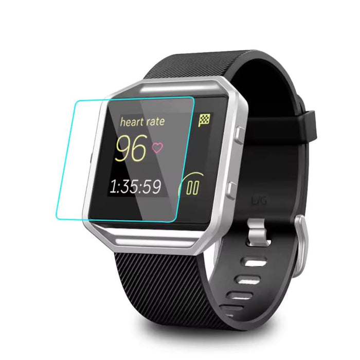 Pack of two Fitbit Blaze screen protectors from That Watch Shop, silver and black smartwatch watch screen protectors.