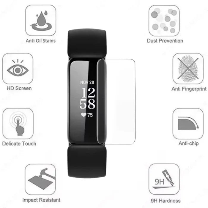 Set of five Habicare Fitbit Inspire 2 screen protectors for watch display, made to shield the device from scratches and damage.