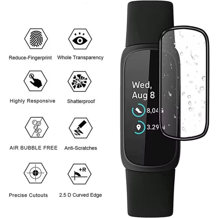 Black Fitbit Inspire 3 screen protectors in a pack of two, designed to safeguard the watch display from scratches and damage.