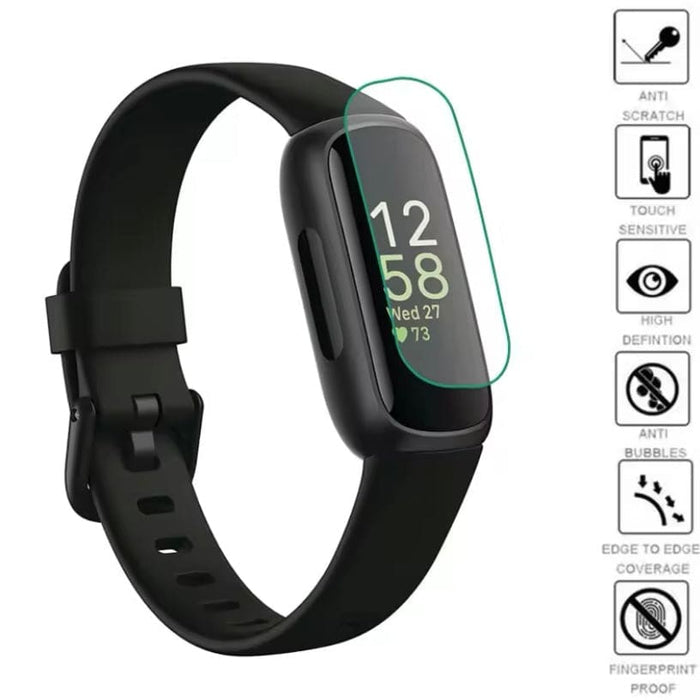 Pack of two Fitbit Inspire 3 screen protectors from That Watch Shop, clear watch screen protectors for added device protection.