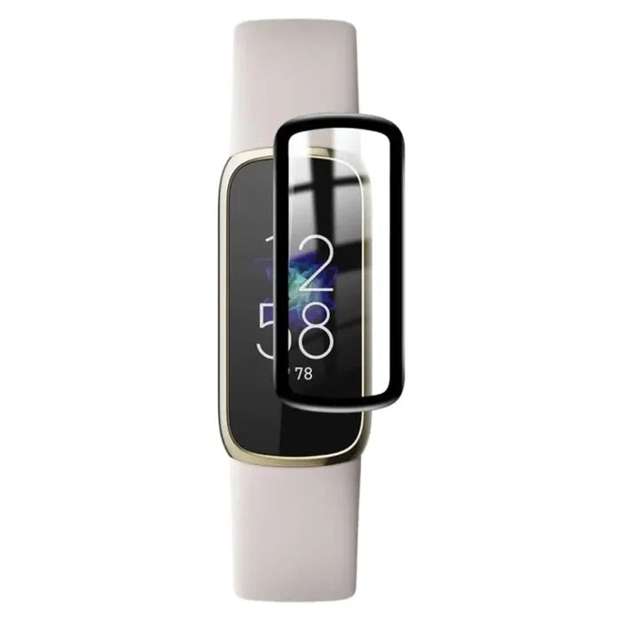 Set of five Habicare Fitbit Luxe screen protectors showing clear, protective covers for smartwatch screens.
