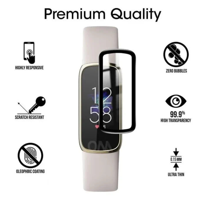Set of five Habicare Fitbit Luxe screen protectors, watch screen protectors designed to safeguard the device display.