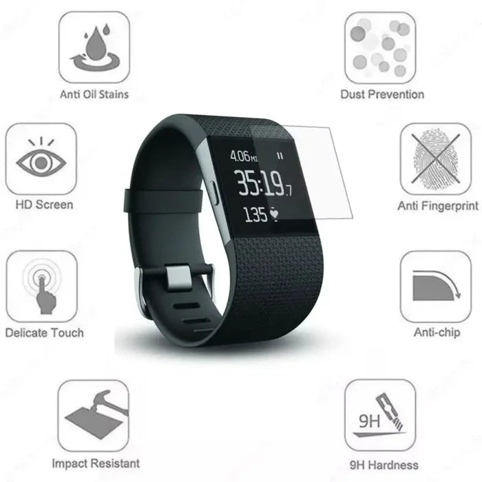 Set of five Habicare Fitbit Surge screen protectors for watch display protection, durable and scratch-resistant.
