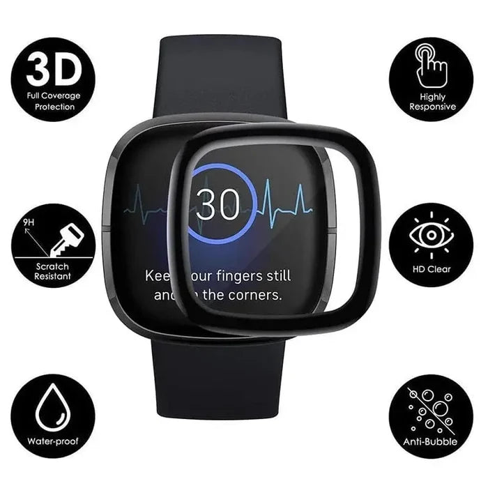 Set of five Habicare Fitbit Versa 3 screen protectors, clear watch screen protectors for Fitbit Versa 3 smartwatch.