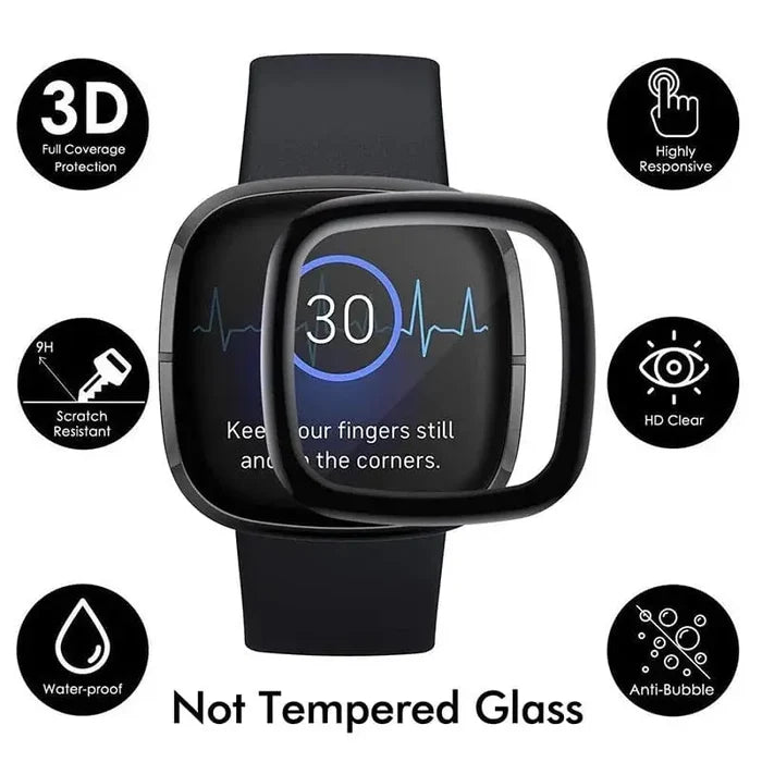 Pack of five Habicare Fitbit Versa 4 screen protectors showing clear, thin watch screen protectors for Fitbit Versa 4 smartwatch.