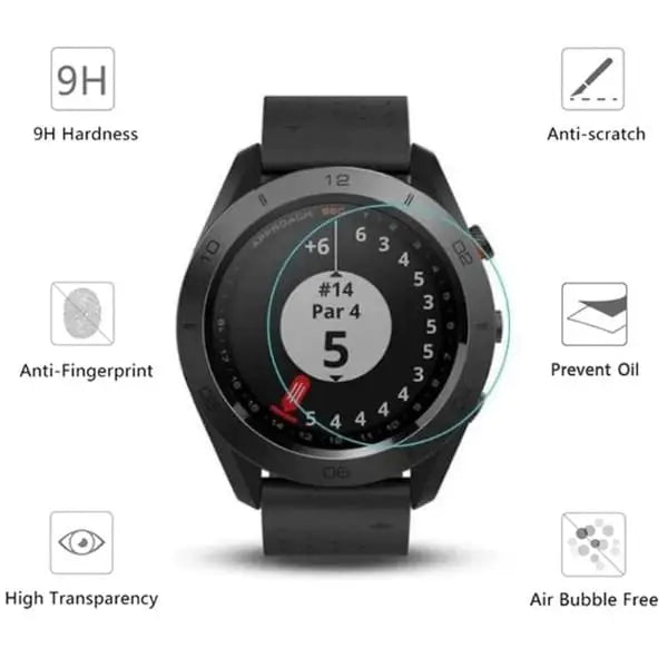 Set of five Habicare Garmin Approach S40 watch screen protectors showing clear, durable film overlays on watch screens.