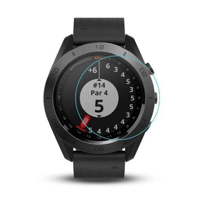 Two Garmin Approach S60 watch screen protectors by That Watch Shop, clear protective film for smartwatch screens.