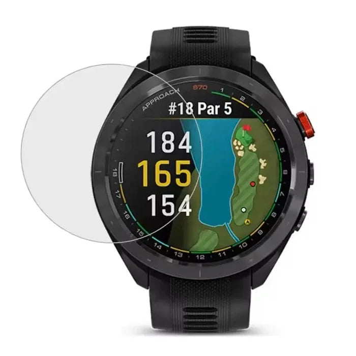 Set of five Habicare Garmin Approach S70 47mm watch screen protectors showing clear, durable protective film on watch face