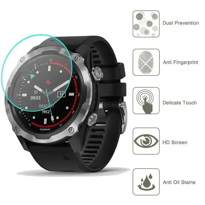 Set of five Habicare Garmin Descent Mk2/Mk2i watch screen protectors, clear protective covers for smartwatch screens.