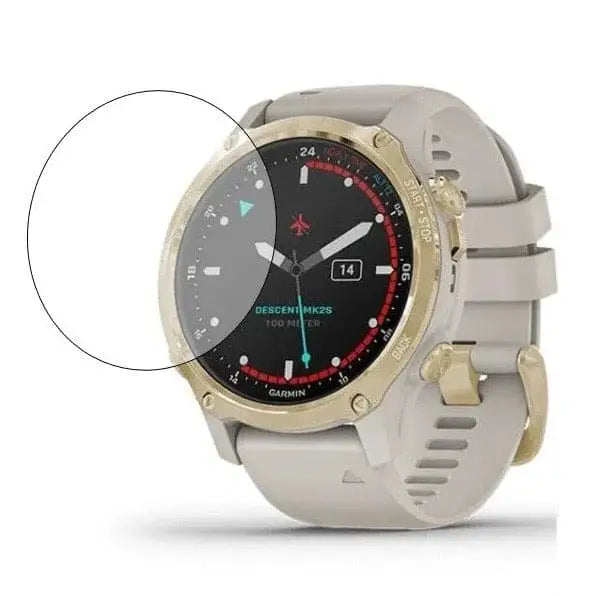 Set of five Habicare Garmin Descent Mk2S watch screen protectors, clear and durable protection for smartwatch screens.
