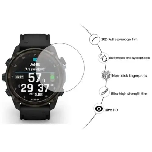 Set of five Habicare Garmin Descent Mk3i 43mm watch screen protectors protecting the display from scratches and damage.