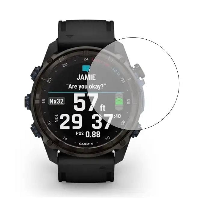 Pair of Garmin Descent Mk3i 51mm screen protectors from That Watch Shop, designed for smartwatch display protection.
