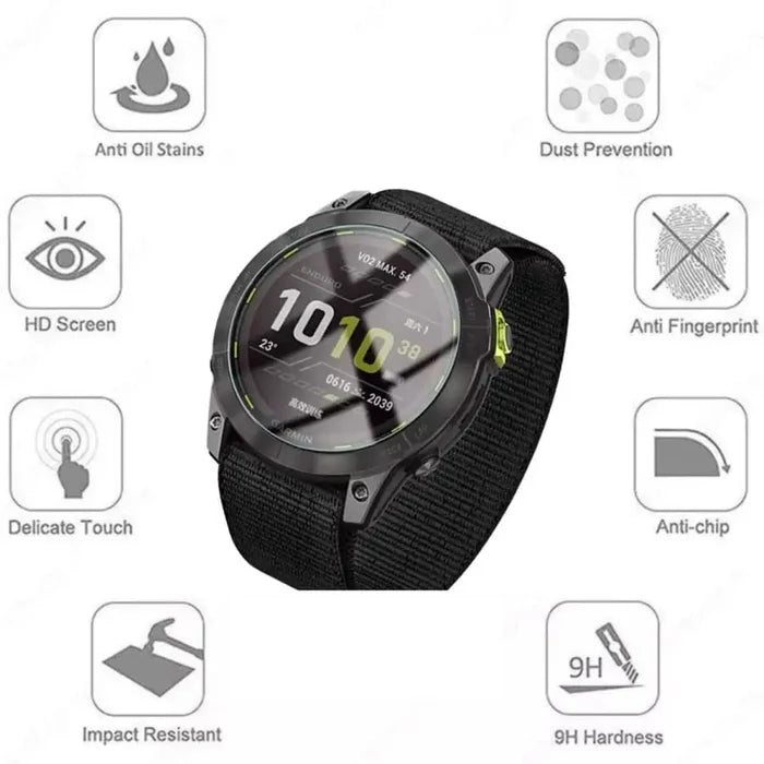 Set of five Habicare Garmin Enduro 2 watch screen protectors showing clear, durable film for screen protection.