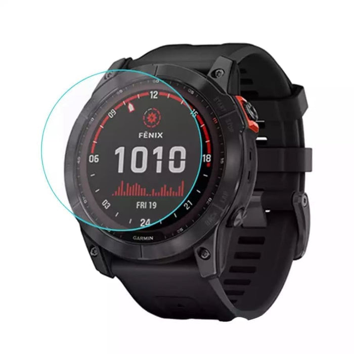 Pair of black Garmin fenix 5S Series watch screen protectors, durable tempered glass for screen protection.