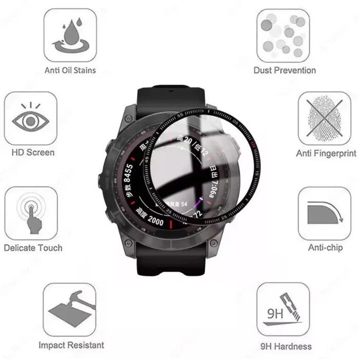 Set of five Habicare screen protectors for Garmin Fenix 7 and 7 Pro series watches, offering durable protection for the watch face.