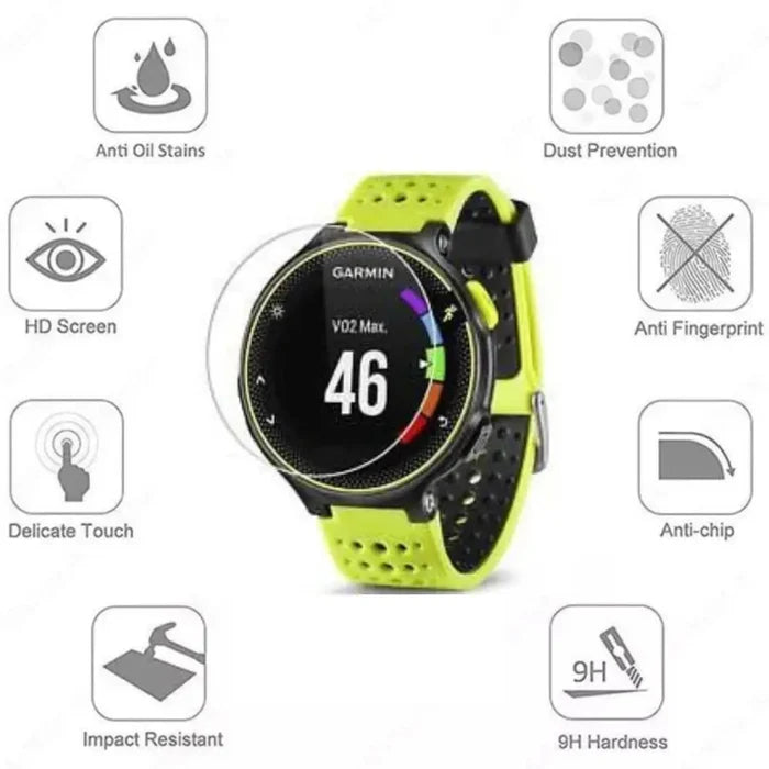 Set of five Habicare Garmin Forerunner 230 watch screen protectors, clear and protective covers for smartwatch screens.