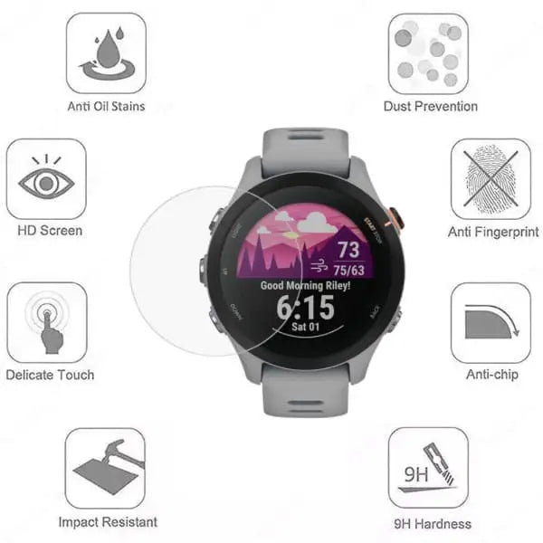 Habicare Garmin Forerunner 255 46mm watch screen protectors, pack of 5, clear protective film for smartwatch screens.