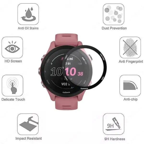 Set of five Habicare Garmin Forerunner 255S screen protectors, clear watch screen protectors for enhanced device protection.