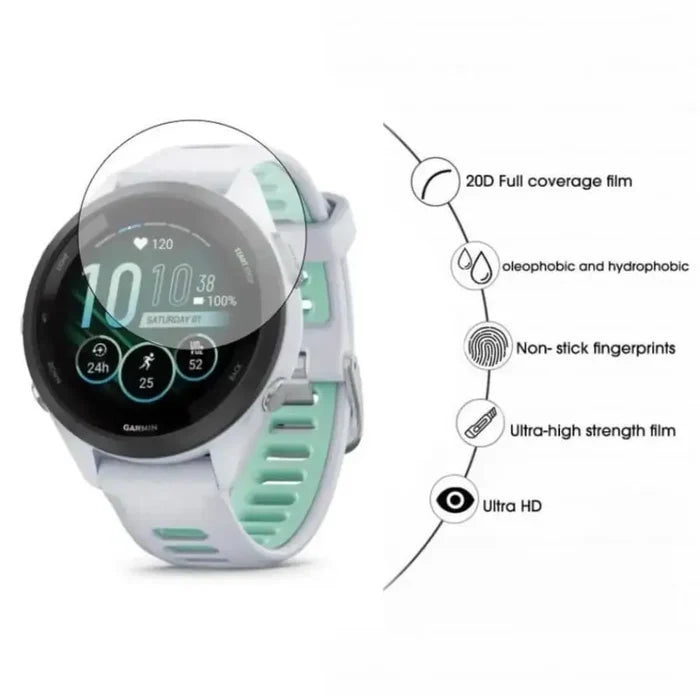Pack of five Habicare Garmin Forerunner 265S 42mm watch screen protectors on a white background.