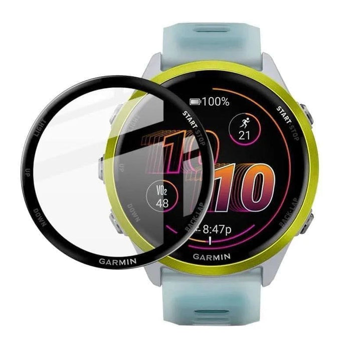 Pair of Garmin Forerunner 570 42mm watch screen protectors from That Watch Shop, designed to guard against scratches and damage.