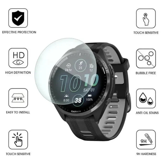 Set of five Habicare Garmin Forerunner 965 watch screen protectors, clear and durable protectors for smartwatch display.