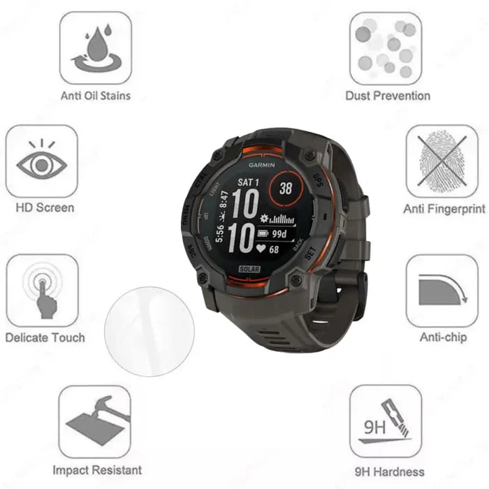 Pack of five Habicare Garmin Instinct 3 45mm watch screen protectors, clear and durable for smartwatch screen protection.