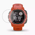 Clear Habicare screen protectors for Garmin Instinct watch, shown on watch face, pack of 5 for screen protection.