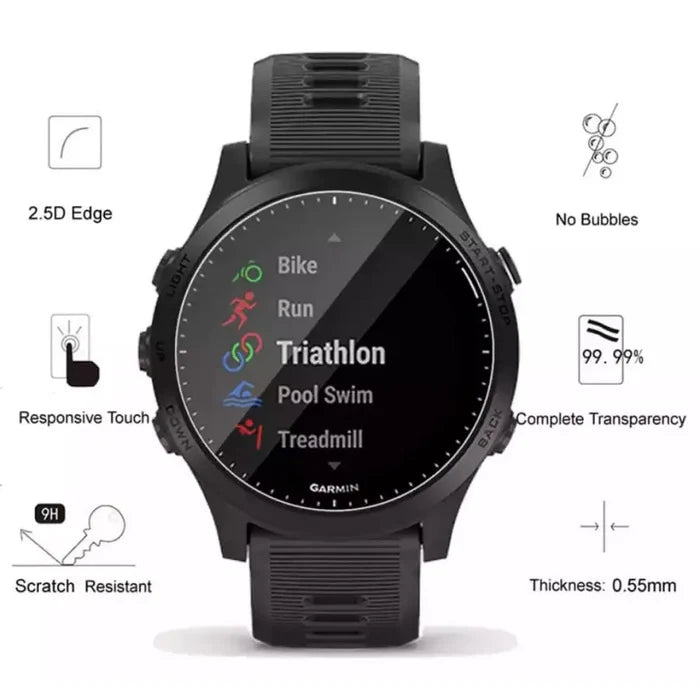 Set of five Habicare Garmin Swim 2 watch screen protectors showing clear, durable film covering the watch display.