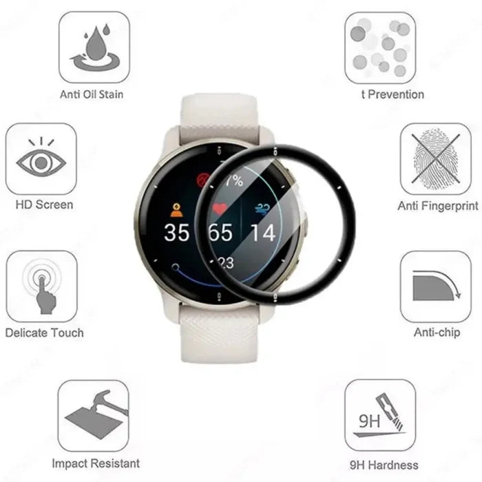 Set of five Habicare Garmin Venu 2 Plus screen protectors for watch display protection, durable and easy to install.