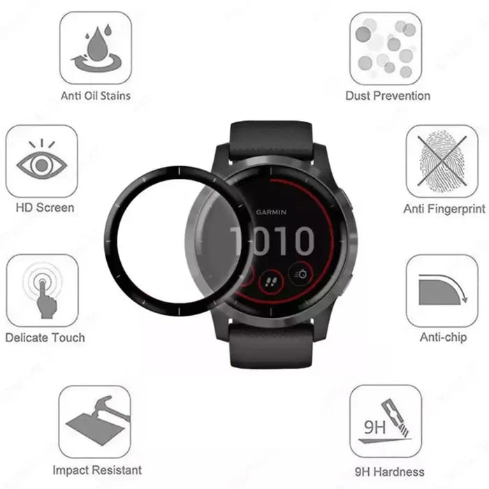 Pack of five Habicare Garmin Vivoactive 4 screen protectors for watch display protection and scratch resistance.