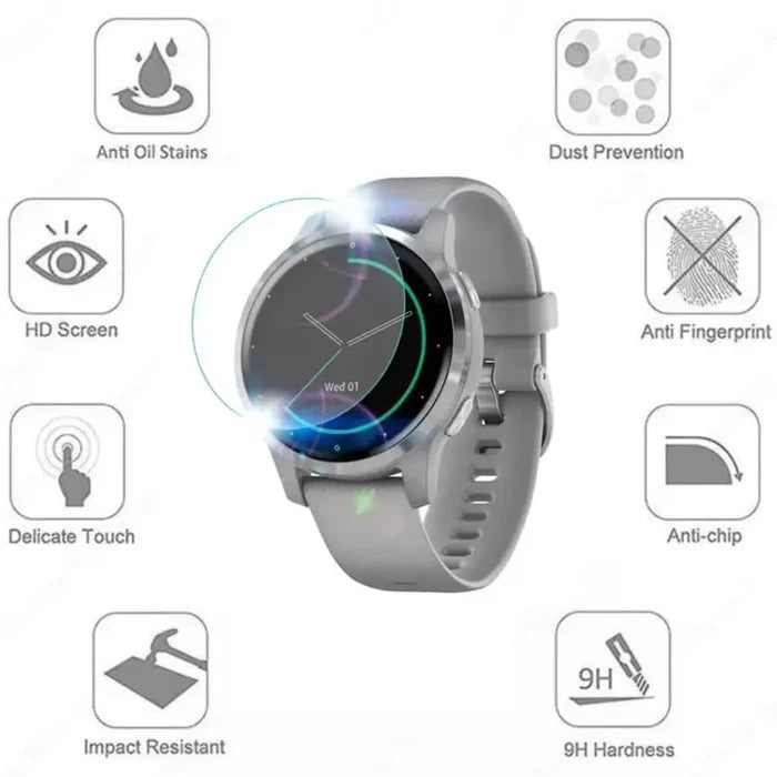 Set of five Habicare screen protectors for Garmin Vivoactive 5 watch, providing durable protection for the watch screen.