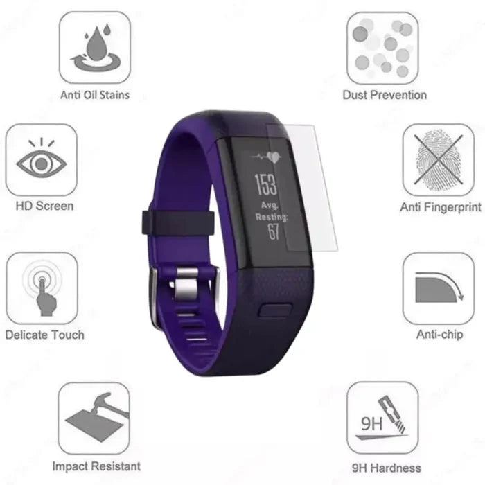 Set of five Habicare Garmin Vivosmart HR+ screen protectors, clear watch screen protectors for added device protection.