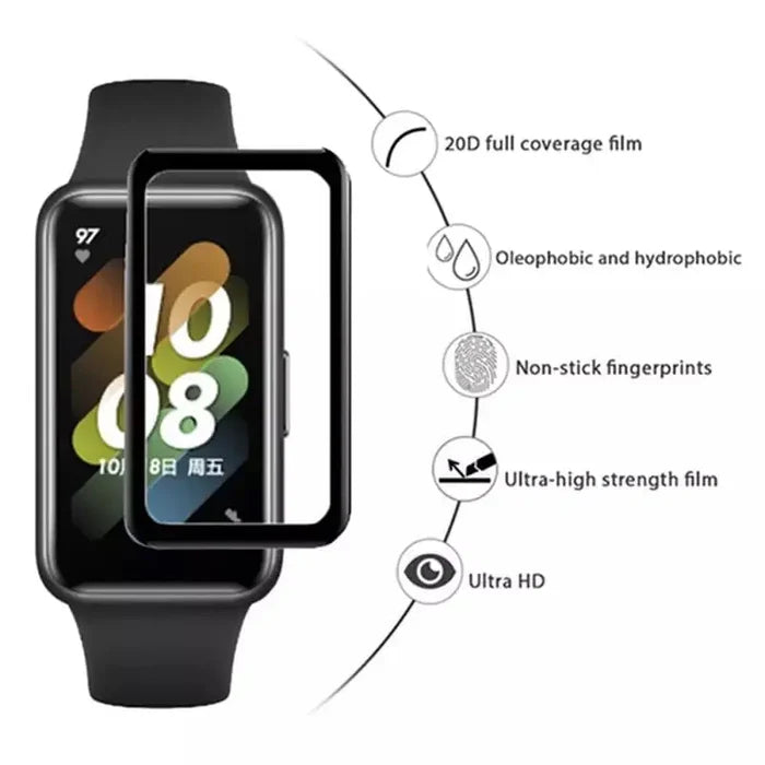 Set of five Habicare screen protectors for Huawei Band 7 smartwatch, clear and protective film for the watch display.