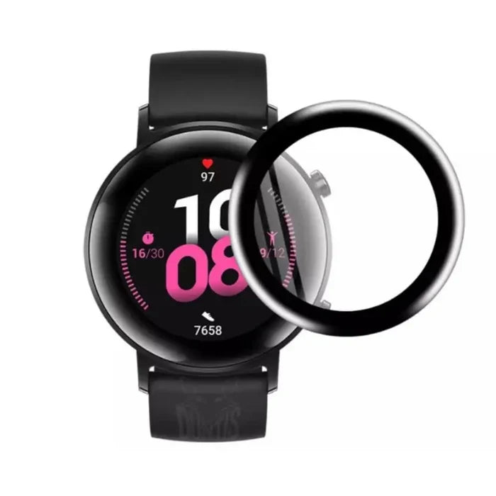 Pack of five Habicare screen protectors for Huawei GT 2 42mm smartwatch, showing transparent protective covers over watch screens.