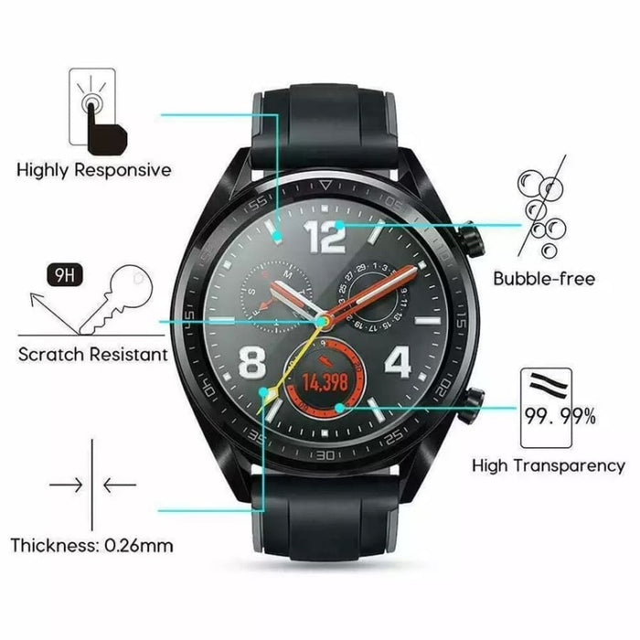 Pack of two Huawei GT 2 46mm watch screen protectors, clear protective film for smartwatch screens, from That Watch Shop.