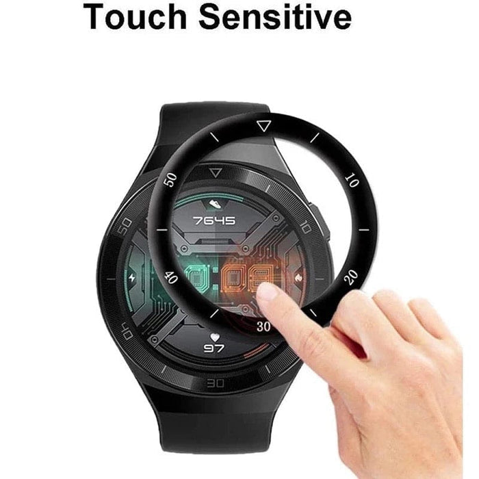 Two Huawei GT 2e Sport watch screen protectors, touch-sensitive, designed for durable protection and clarity.