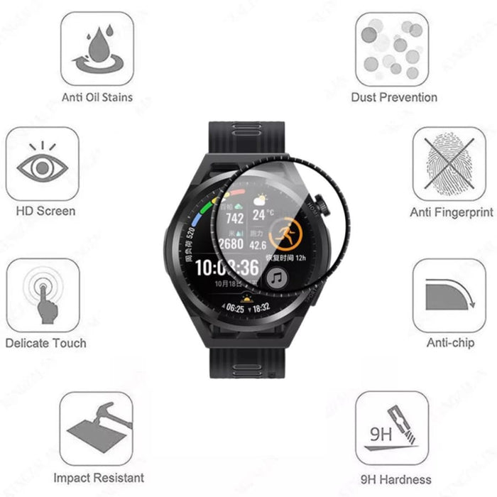 Two Huawei GT Runner watch screen protectors from That Watch Shop, clear and protective covers for smartwatch screens.