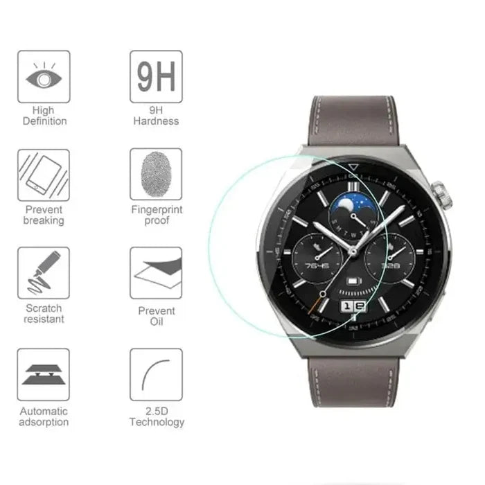 Set of five Habicare screen protectors for Huawei GT3 Pro 46mm smartwatch, providing durable protection for the watch screen.