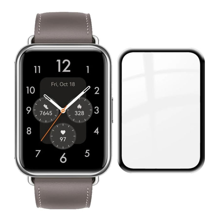 Two Huawei Watch Fit 2 screen protectors in clear packaging, designed to protect the watch display from scratches and impacts.