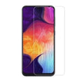 Pair of 9eight5 screen protectors for Samsung Galaxy A30, clear tempered glass shields for full-screen protection.