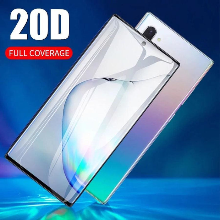 Two 9eight5 screen protectors for Samsung Galaxy Note 10 Plus, showcasing clear, durable glass protection in a pack of two.