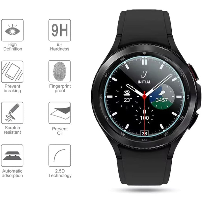 Black Samsung Galaxy Watch 4 Classic 42mm screen protectors, pack of 2, designed for durable smartwatch protection.