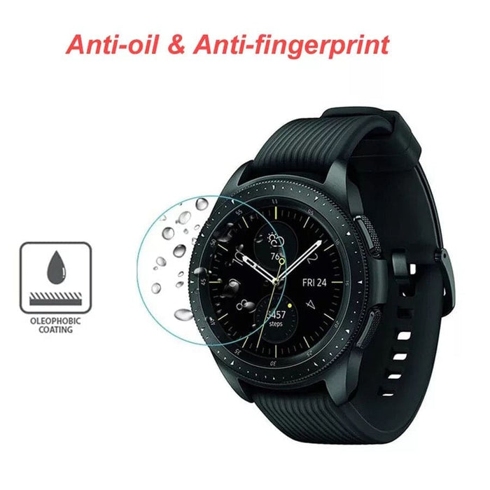 Black screen protectors for Samsung Galaxy Watch 46mm, pack of 2, designed to shield smartwatch screens from scratches and damage.