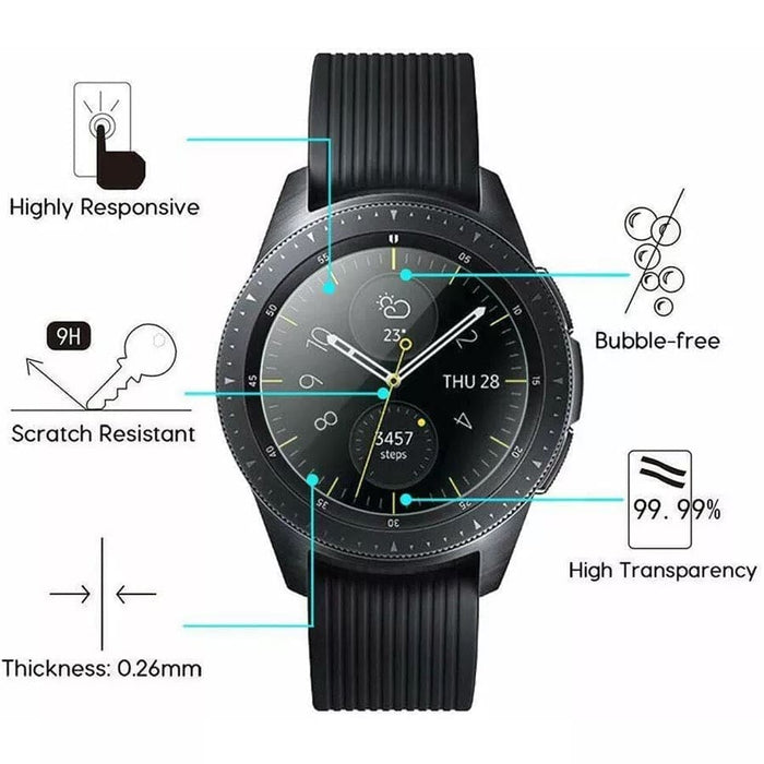 Black screen protectors for Samsung Galaxy Watch 46mm, pack of 2, designed to safeguard smartwatch screens from scratches.