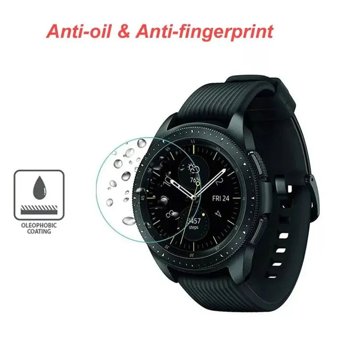 Habicare Samsung Galaxy Watch 46mm screen protectors, pack of 5, clear protective film for smartwatch display.