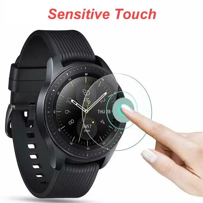 Set of five Habicare screen protectors for Samsung Galaxy Watch 46mm, designed to shield the watch screen from scratches and damage.
